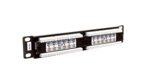 Patch panel kompletny 10 cali 12x RJ45 U/UTP kat. 5e 1U czarny (RAL 9005) DN-91512U